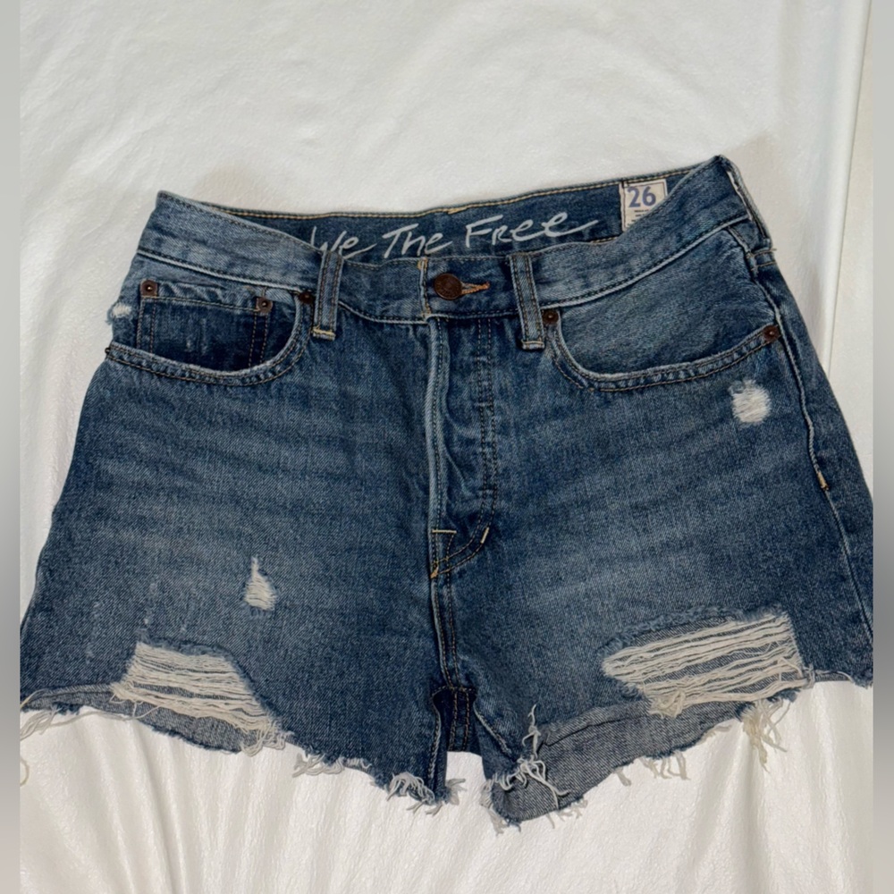 Free People Distressed Blue Jean Shorts